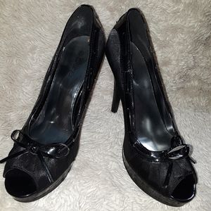 Black peep toe stilettos